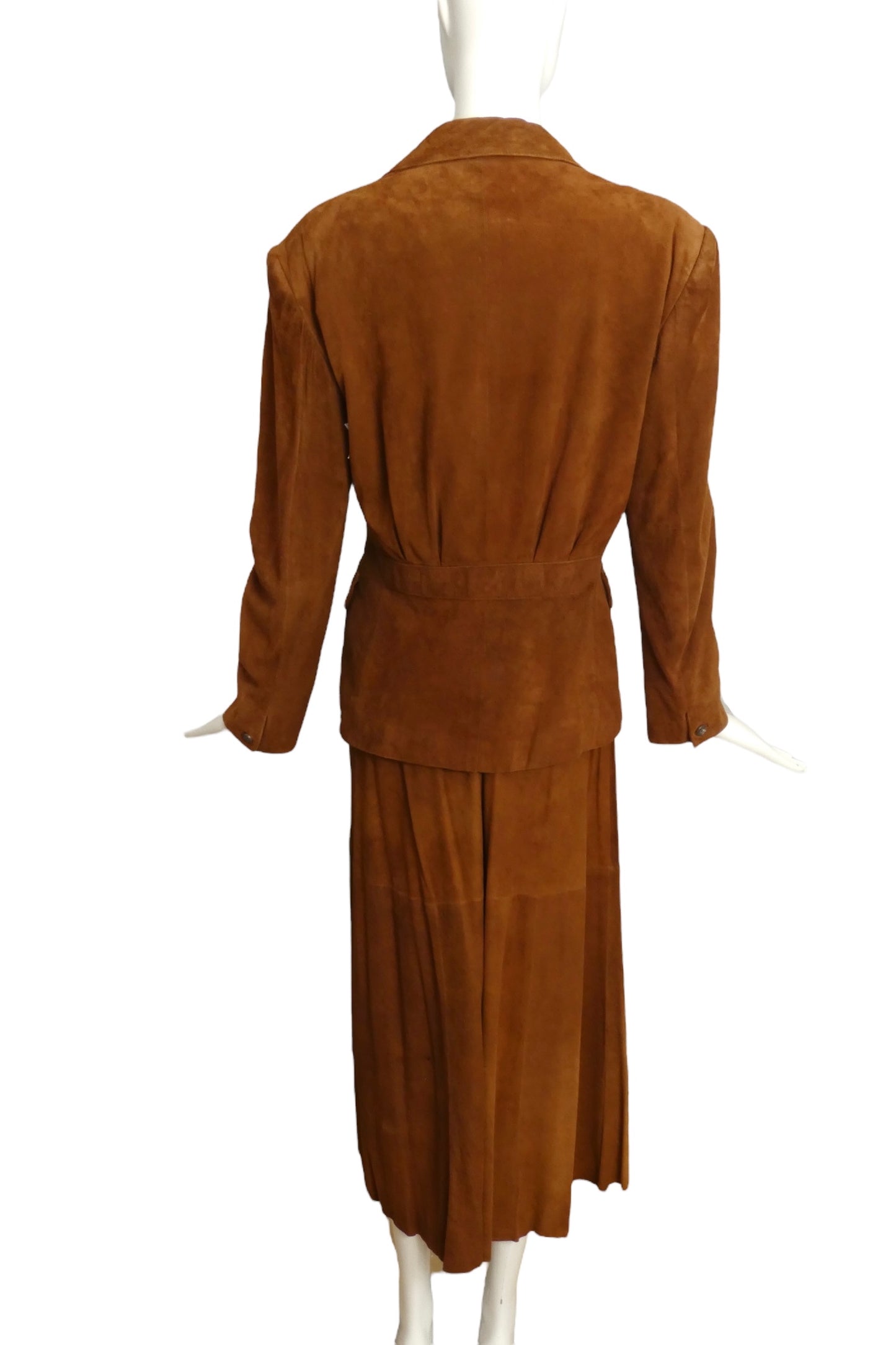 RALPH LAUREN PURPLE LABEL- 1990s Brown Suede Skirt Ensemble, Size 8