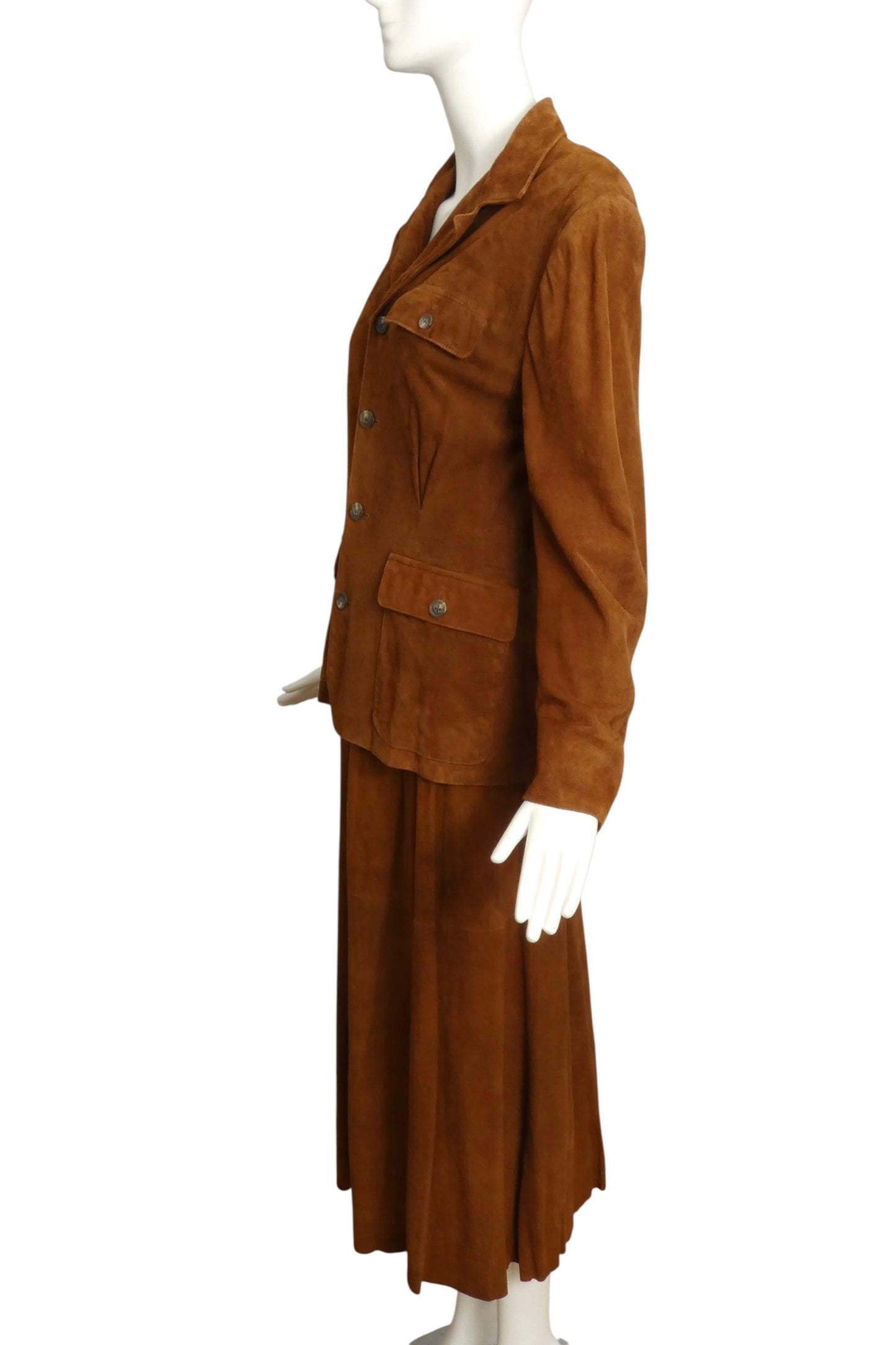 RALPH LAUREN PURPLE LABEL- 1990s Brown Suede Skirt Ensemble, Size 8
