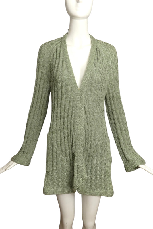 MISSONI- 1970s Green Knit Cardigan, Size 8