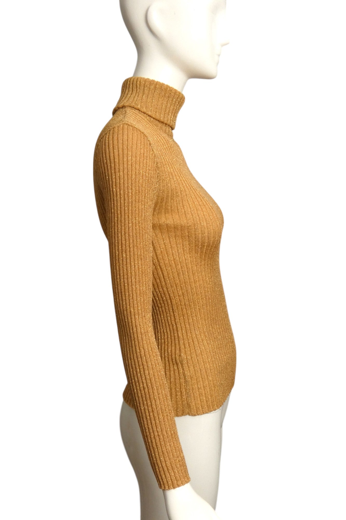 CHRISTIAN DIOR- 1960s Metallic Gold Knit Turtleneck Sweater, Size 2