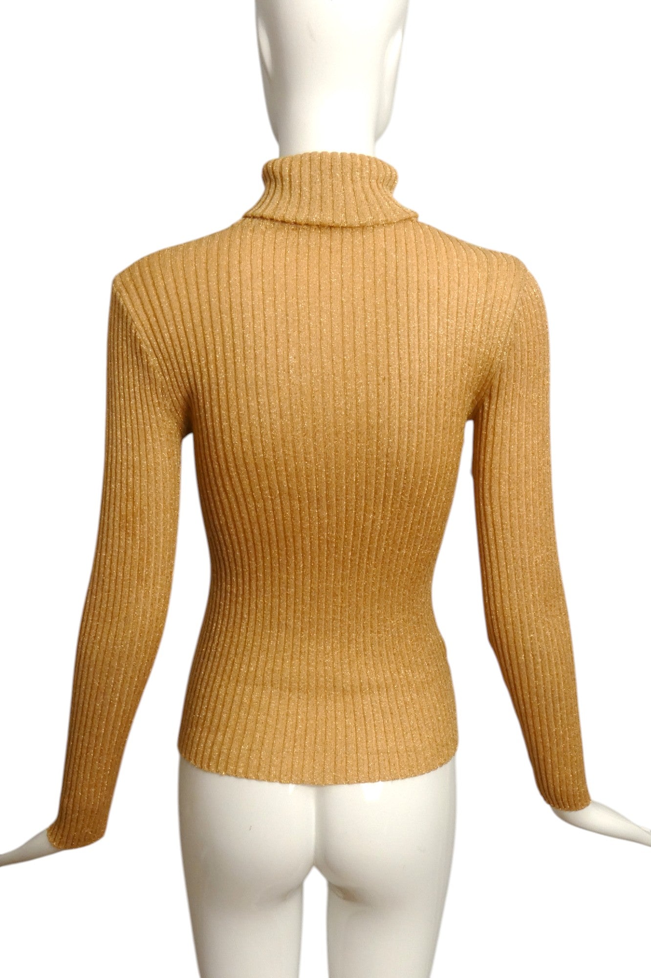 CHRISTIAN DIOR- 1960s Metallic Gold Knit Turtleneck Sweater, Size 2