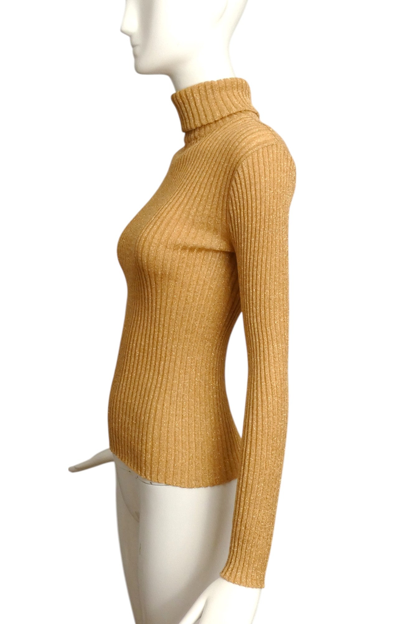 CHRISTIAN DIOR- 1960s Metallic Gold Knit Turtleneck Sweater, Size 2