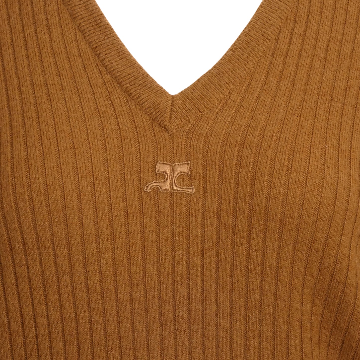 COURREGES- 1970s Brown Ribbed Knit Sweater, Size 6
