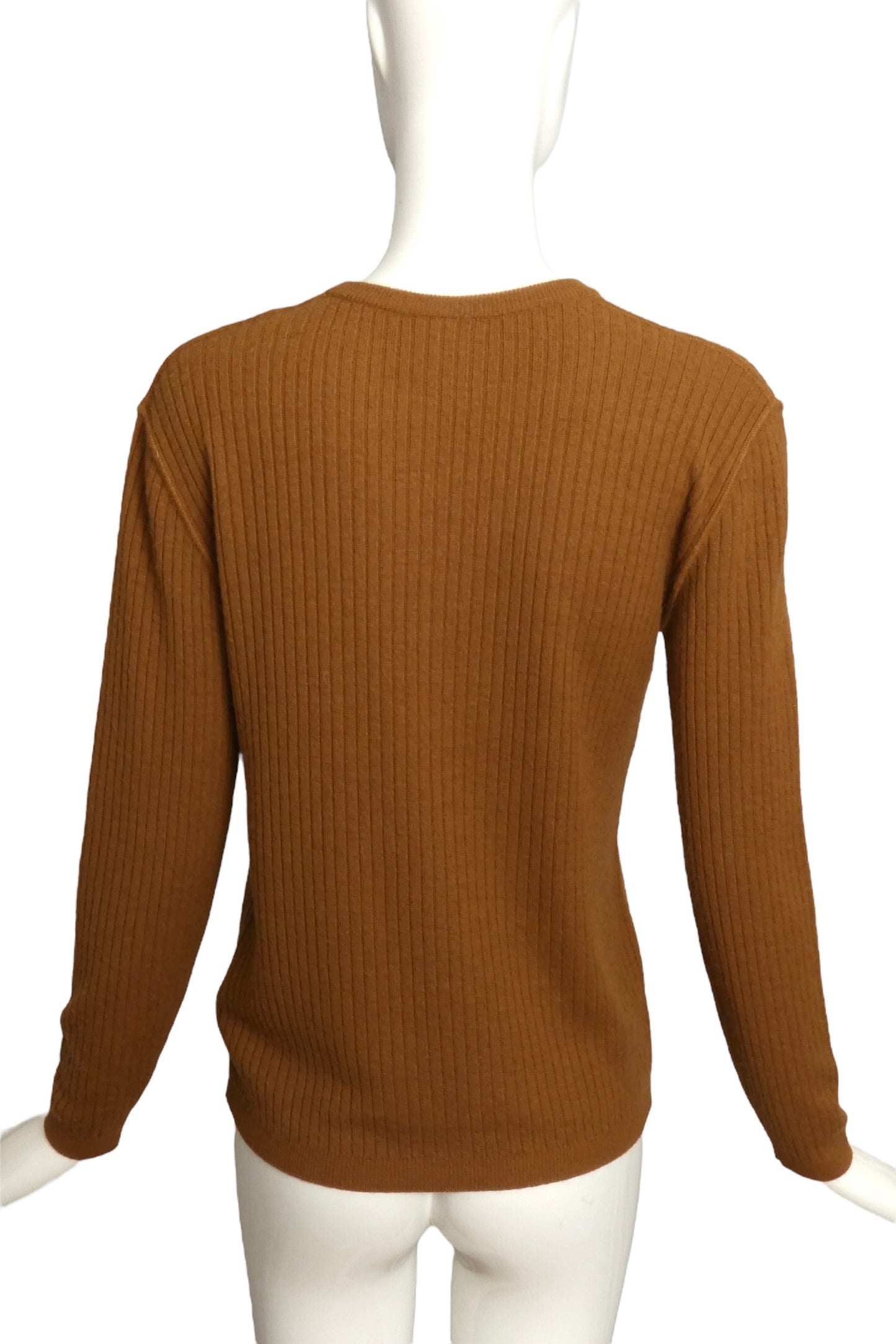 COURREGES- 1970s Brown Ribbed Knit Sweater, Size 6