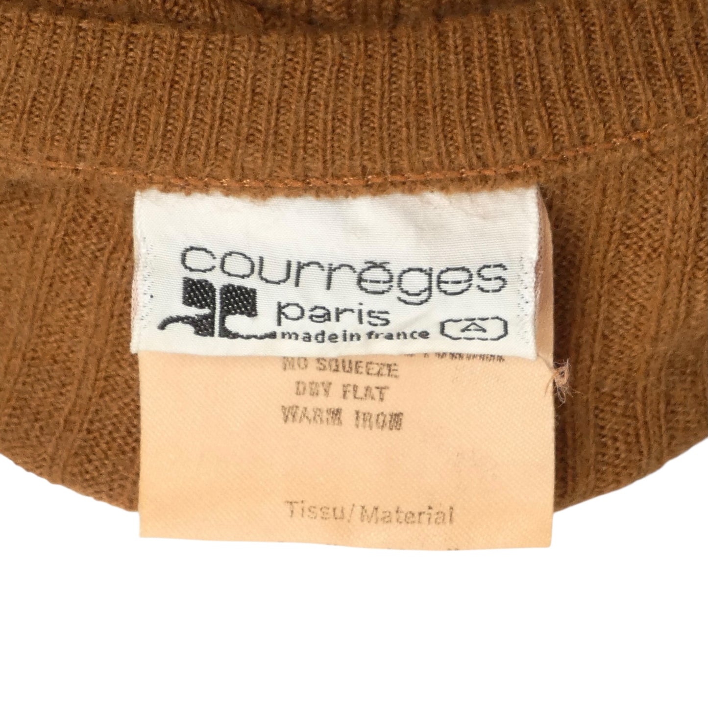 COURREGES- 1970s Brown Ribbed Knit Sweater, Size 6