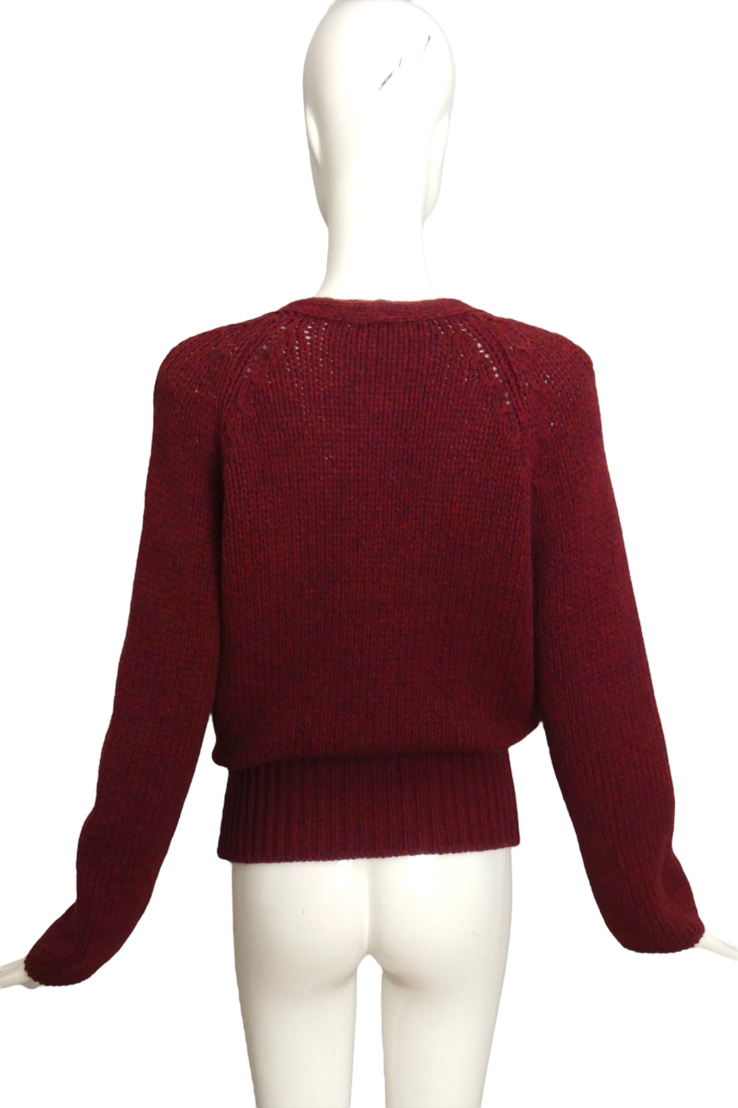 YVES SAINT LAURENT- 1980s Burgundy Knit Cardigan, Size 6