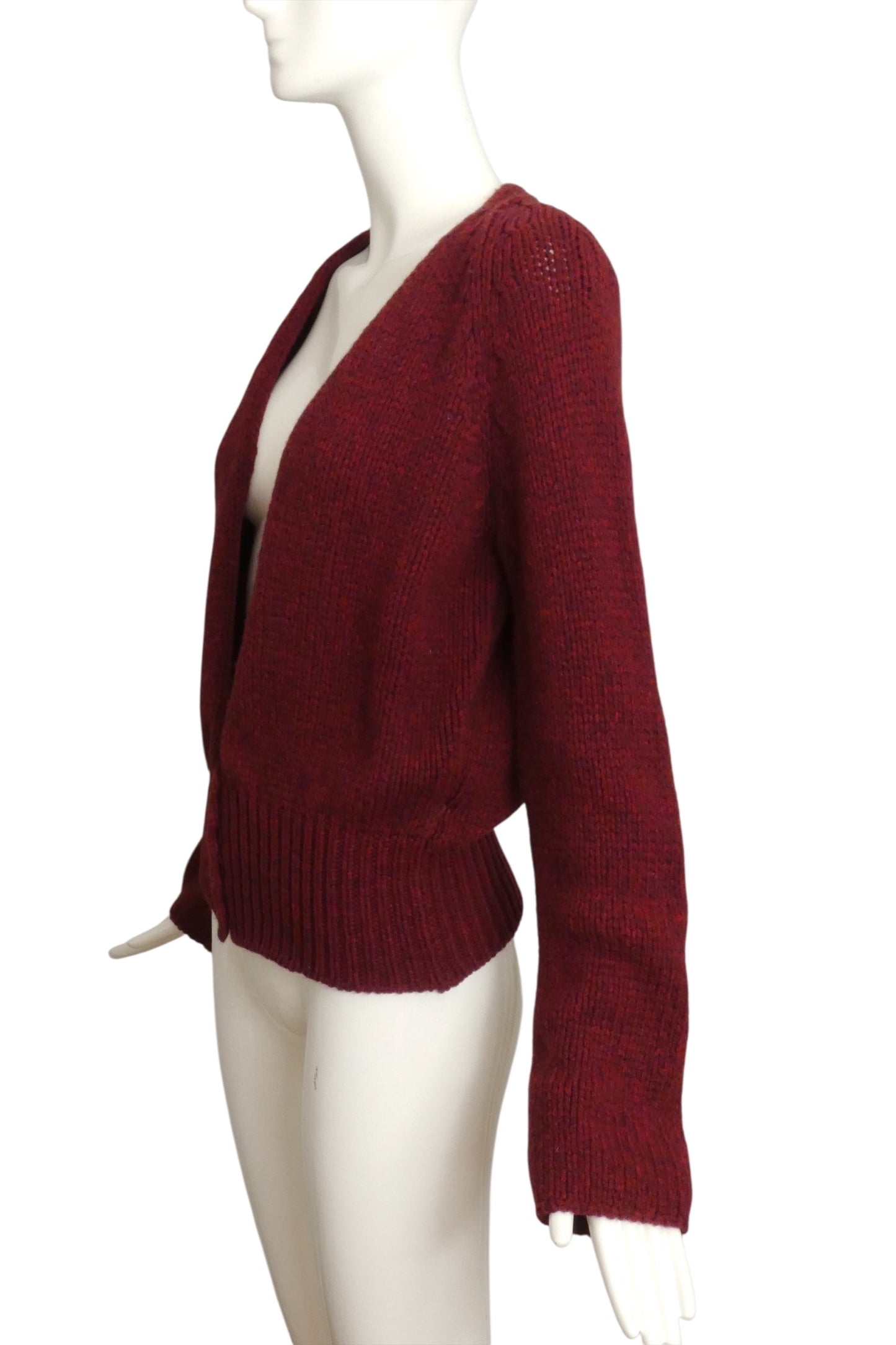 YVES SAINT LAURENT- 1980s Burgundy Knit Cardigan, Size 6