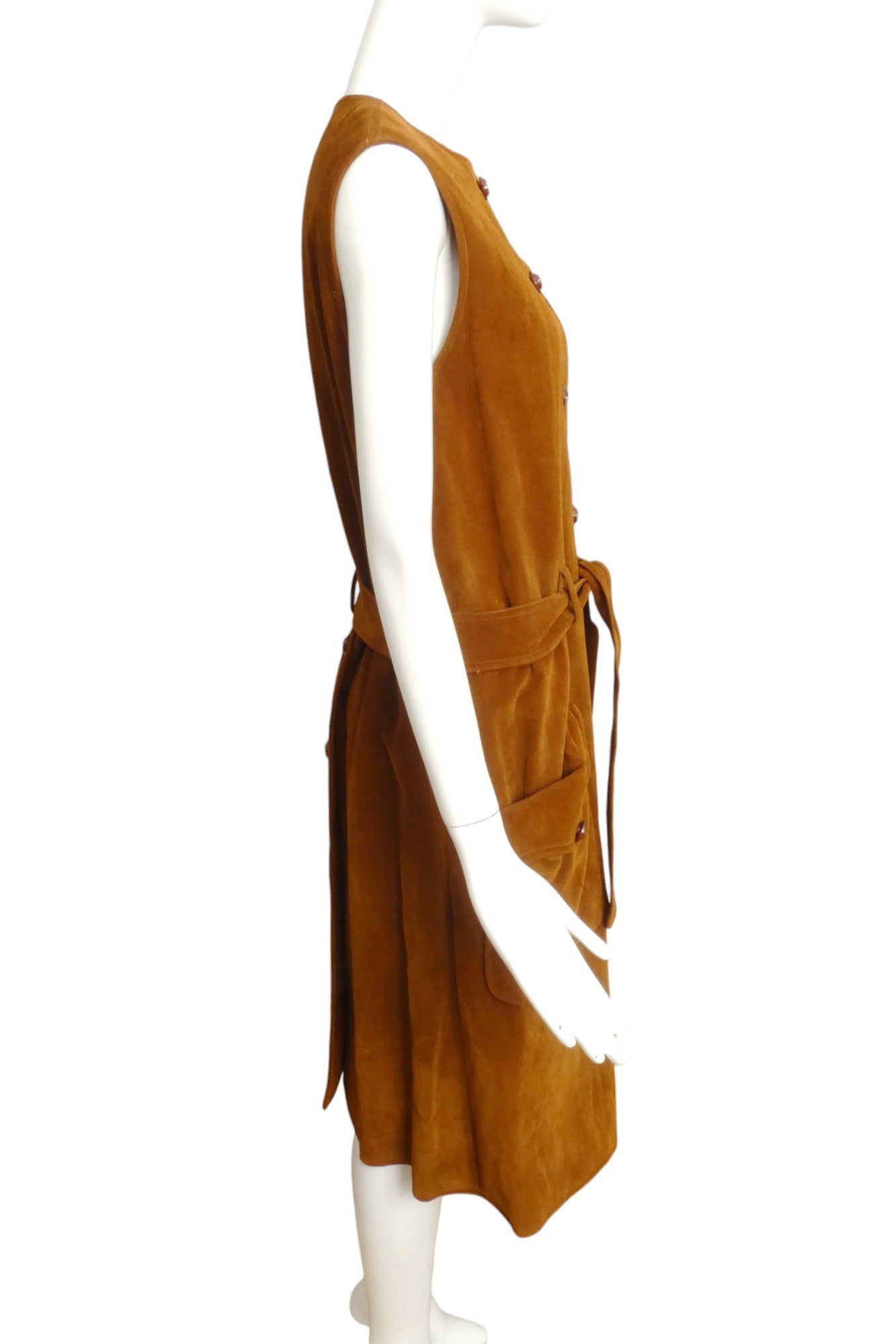 EMANUEL UNGARO- 1960s Brown Faux Suede Dress, Size 4