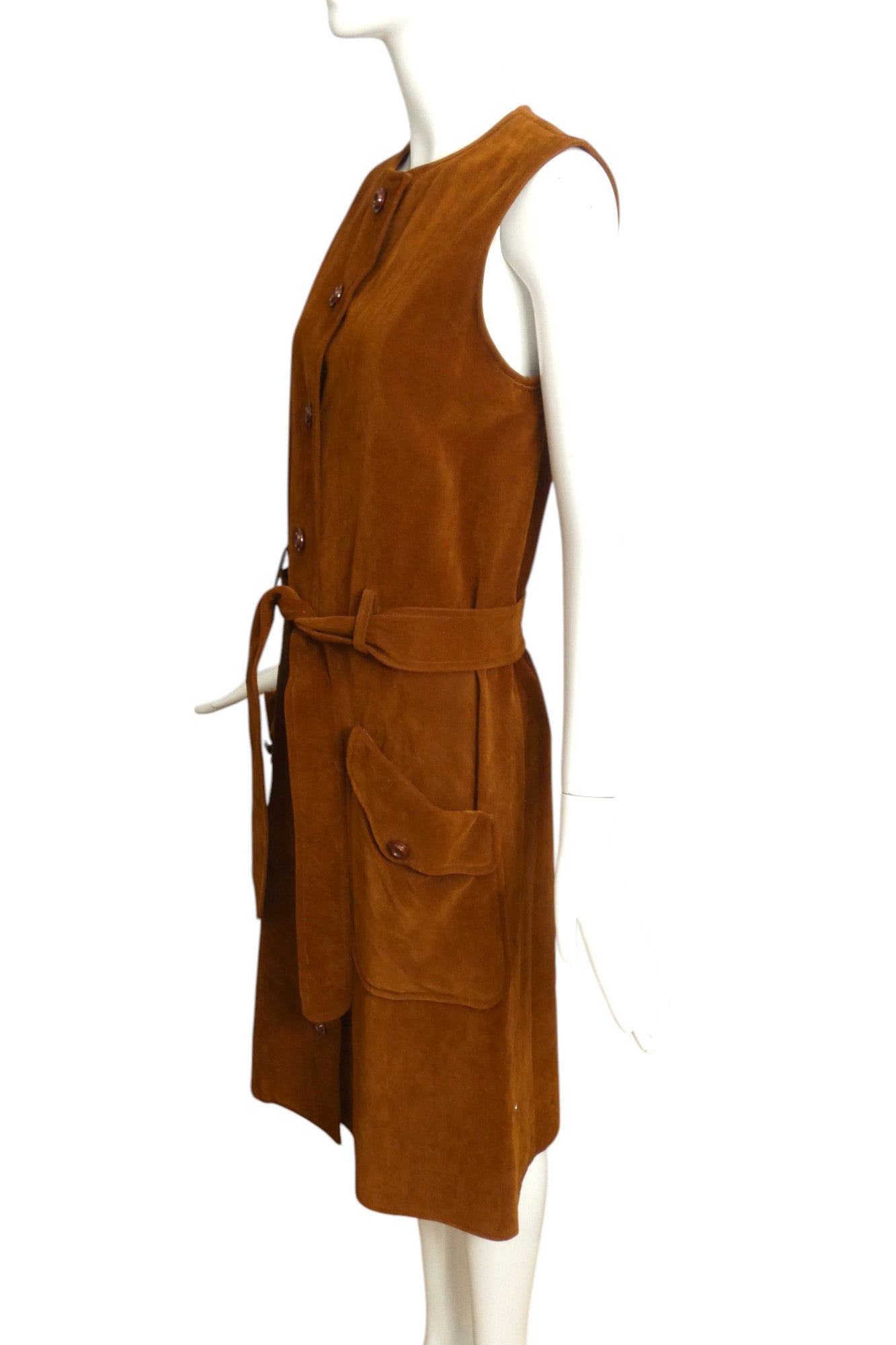 EMANUEL UNGARO- 1960s Brown Faux Suede Dress, Size 4
