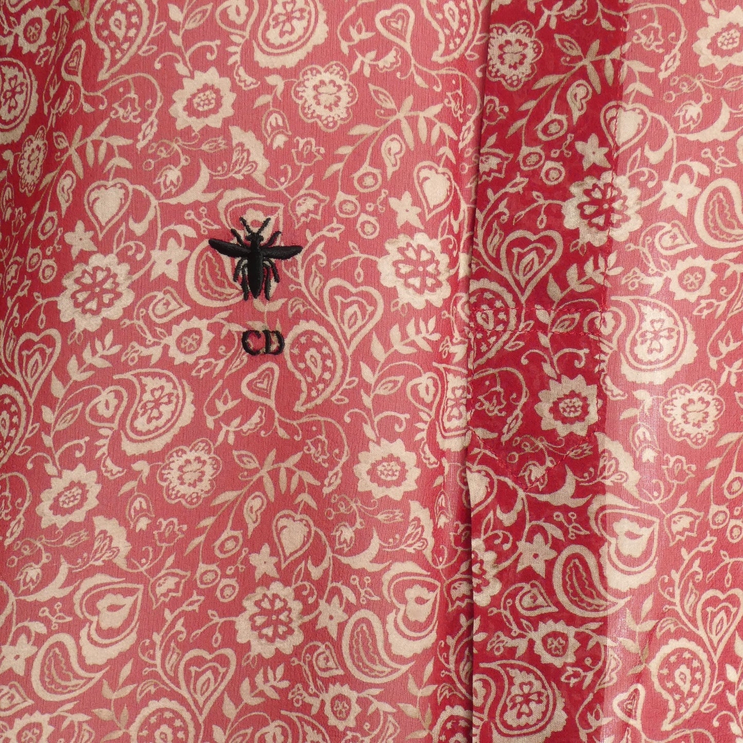 CHRISTIAN DIOR- Red Printed Silk Blouse, Size 8