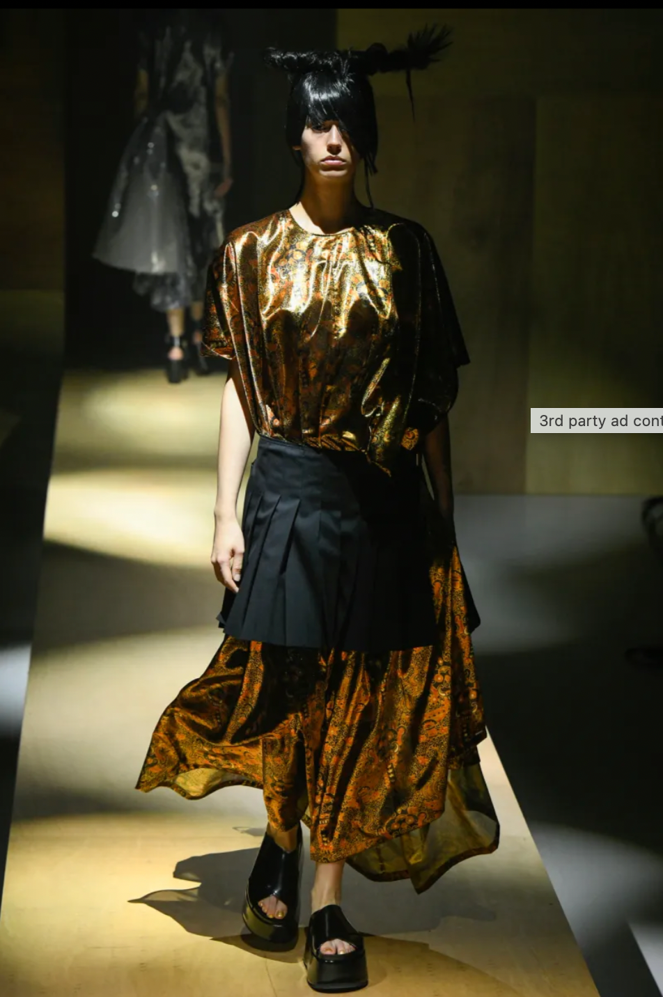 JUNYA WATANABE- 2022 Metallic Lamé & Cotton Pleat Dress, Size Small