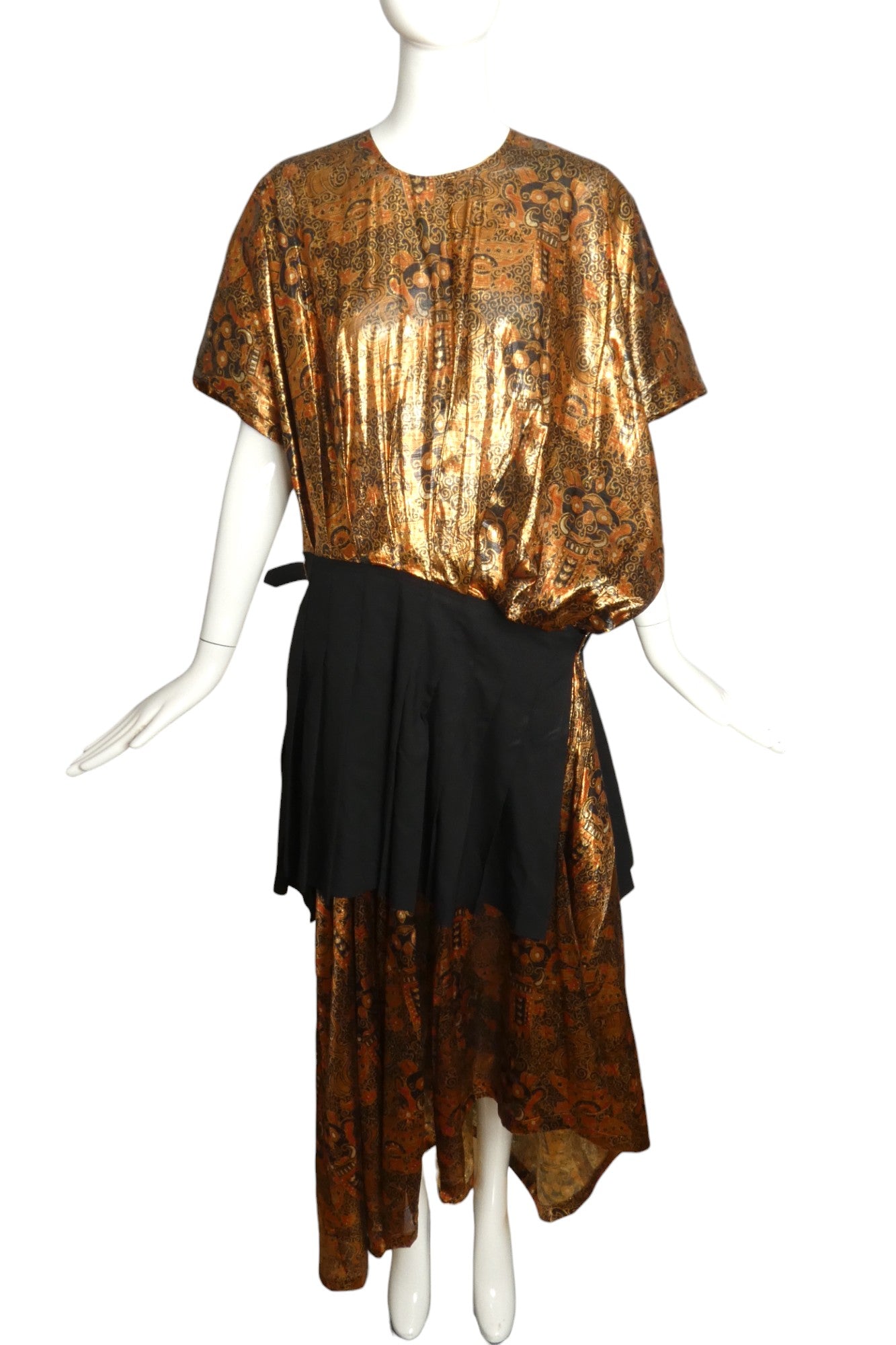 JUNYA WATANABE- 2022 Metallic Lamé & Cotton Pleat Dress, Size Small