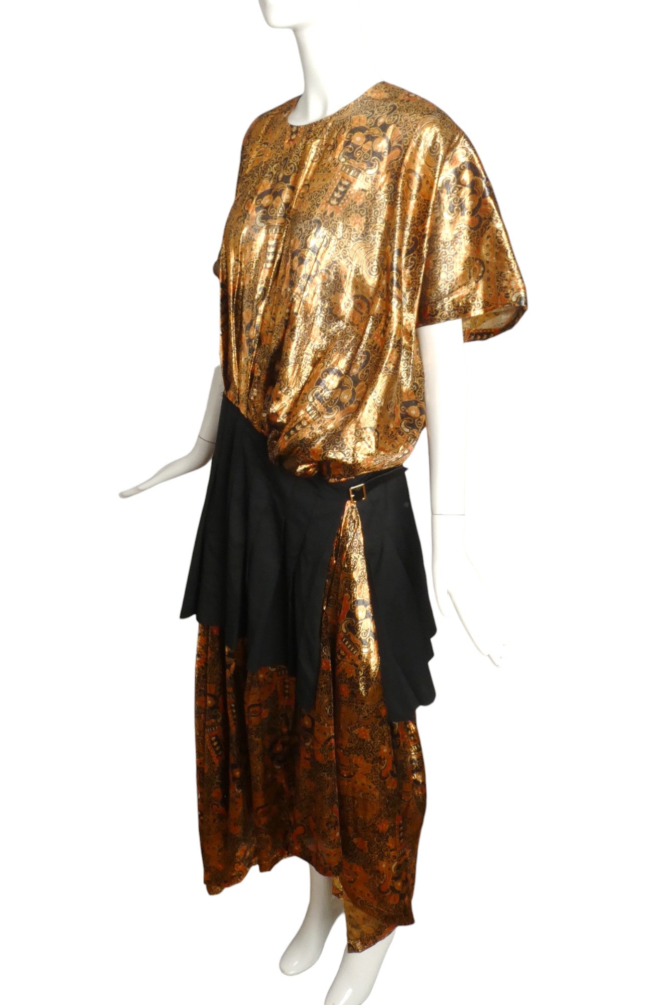 JUNYA WATANABE- 2022 Metallic Lamé & Cotton Pleat Dress, Size Small