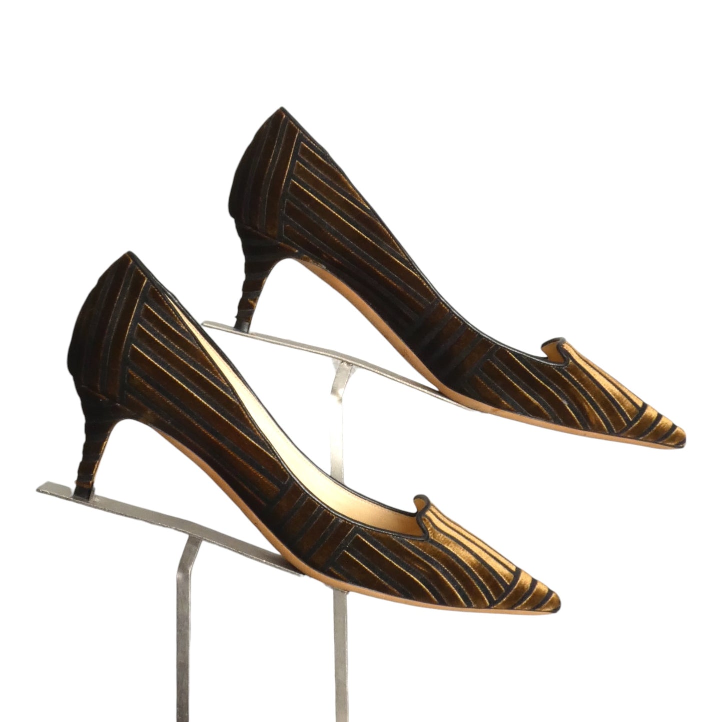 JIMMY CHOO- Stripe Velvet Kitten Heel Pumps, Size 39