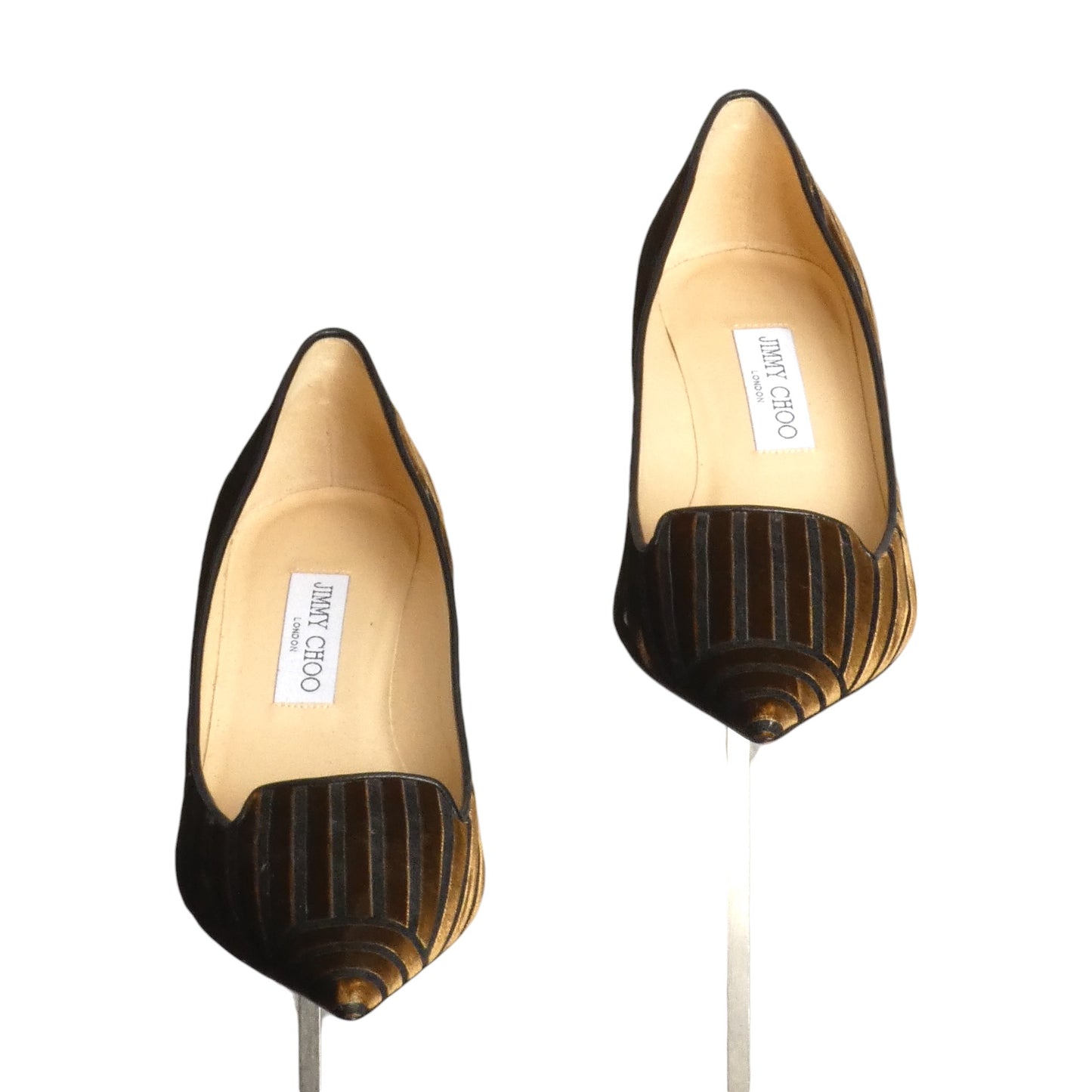 JIMMY CHOO- Stripe Velvet Kitten Heel Pumps, Size 39