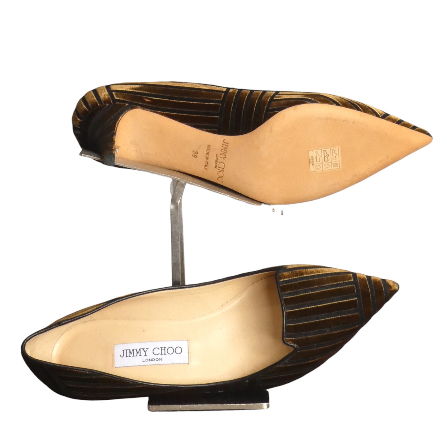 JIMMY CHOO- Stripe Velvet Kitten Heel Pumps, Size 39