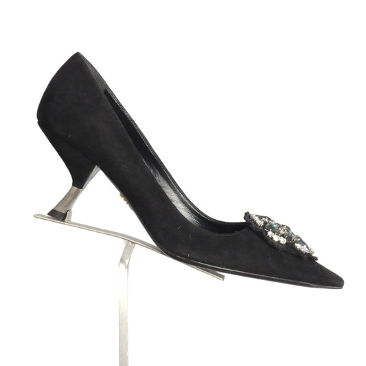 PRADA- Black Rhinestone Suede Pumps, Size 39