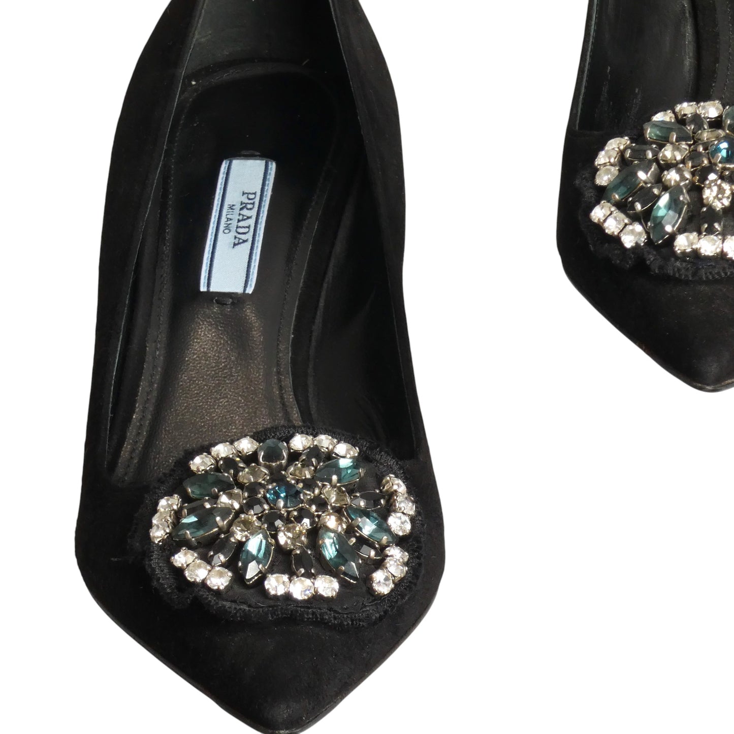 PRADA- Black Rhinestone Suede Pumps, Size 39
