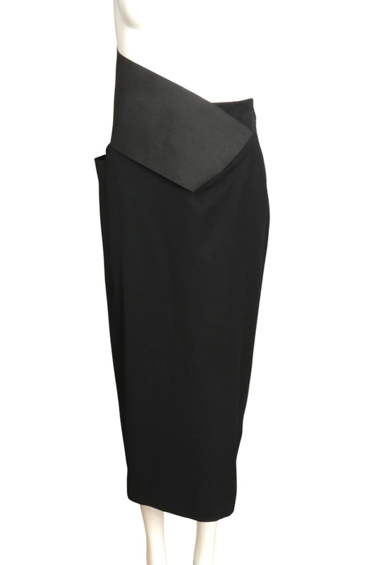 GIANFRANCO FERRE- 1980s Black Wool Asymmetrical Waist Skirt, Size 12