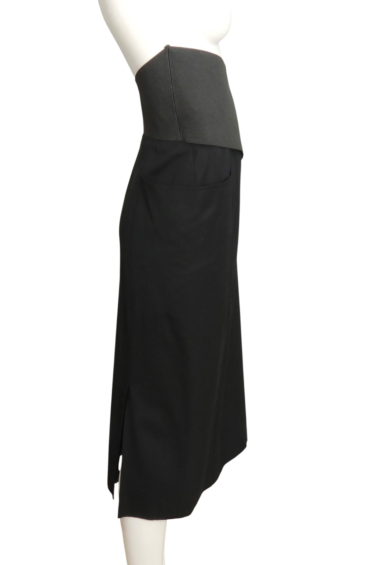 GIANFRANCO FERRE- 1980s Black Wool Asymmetrical Waist Skirt, Size 12