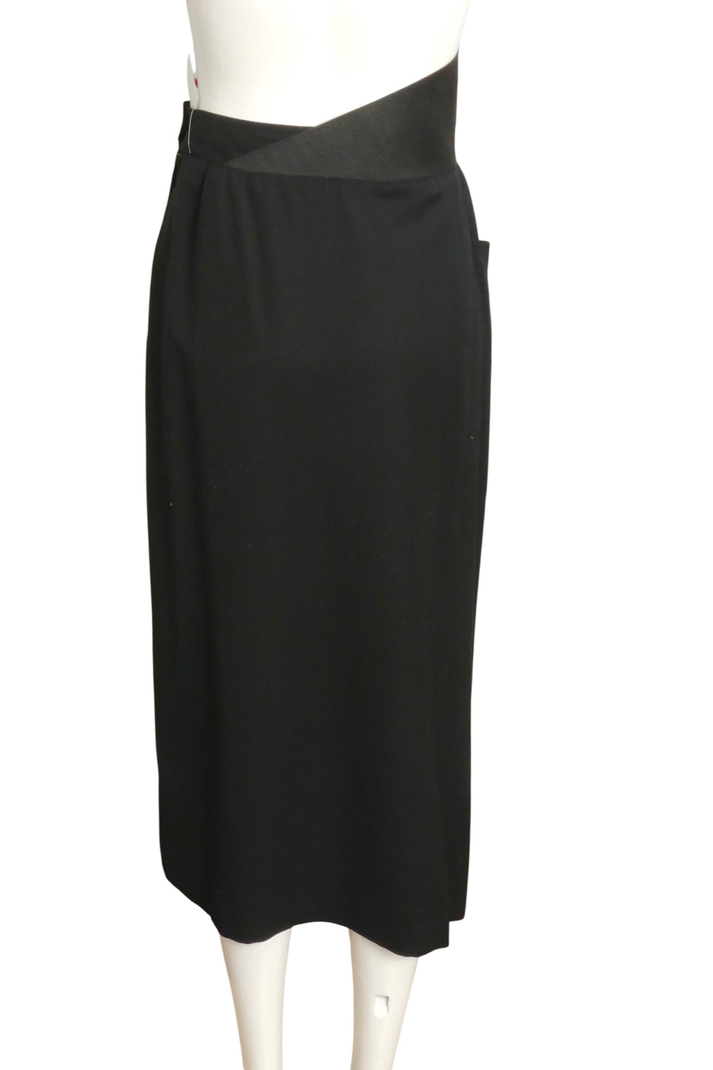 GIANFRANCO FERRE- 1980s Black Wool Asymmetrical Waist Skirt, Size 12