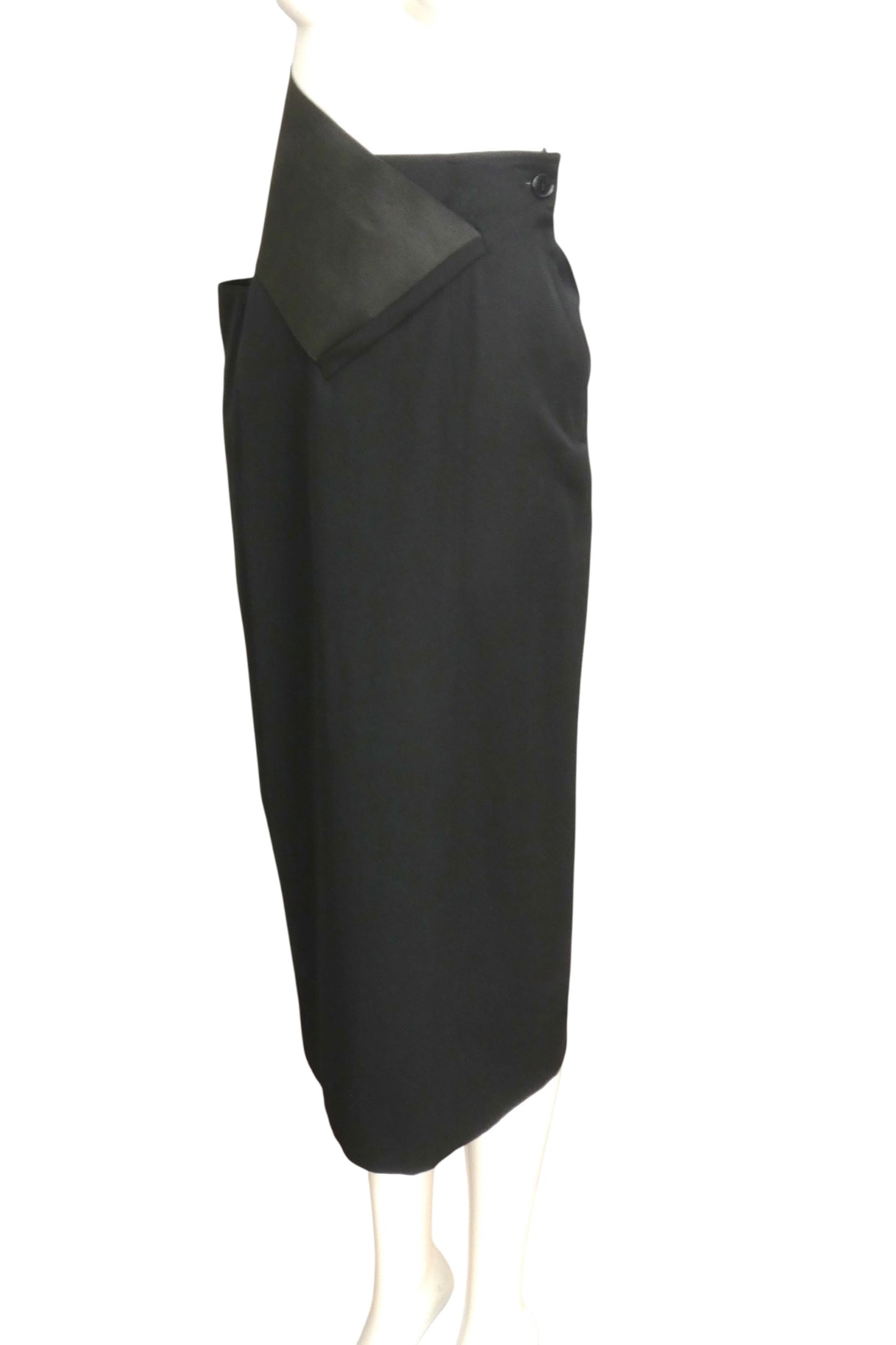 GIANFRANCO FERRE- 1980s Black Wool Asymmetrical Waist Skirt, Size 12