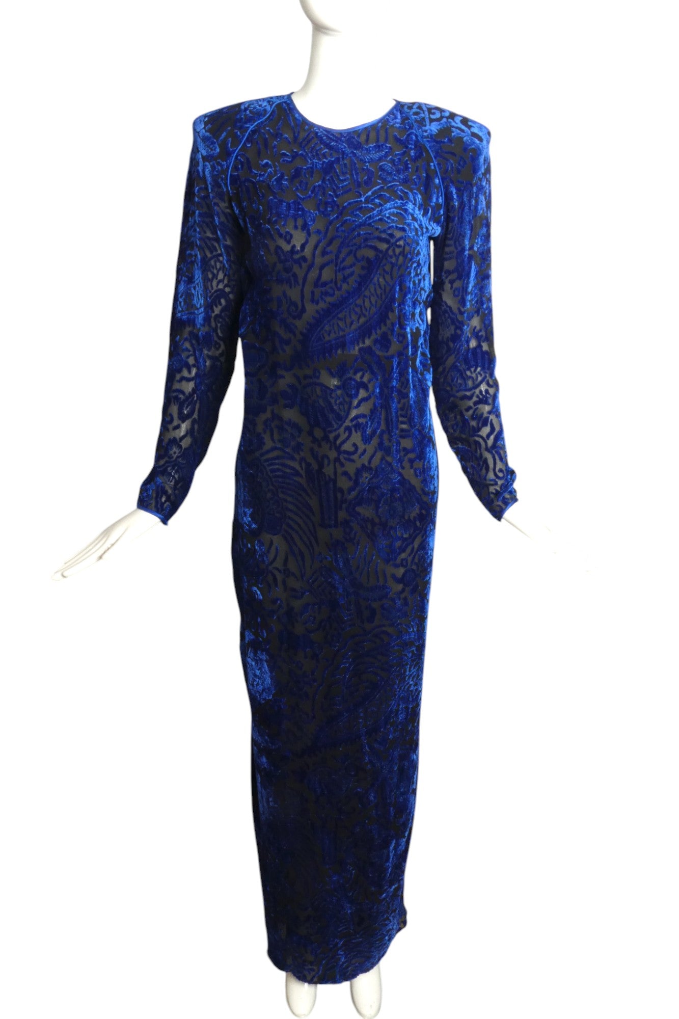 OSCAR DE LA RENTA- 1980s Blue Voided Velvet Gown, Size 4