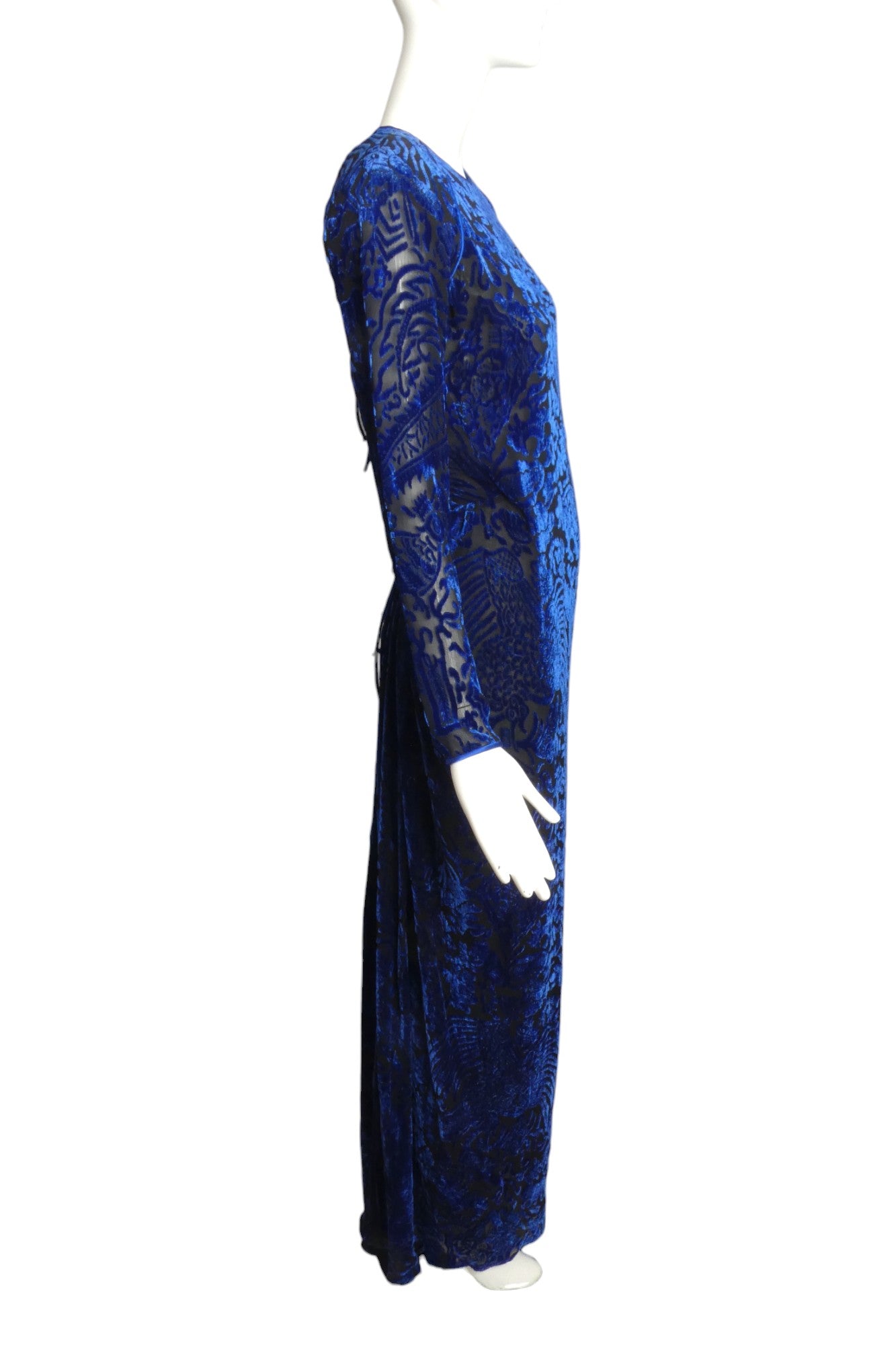 OSCAR DE LA RENTA- 1980s Blue Voided Velvet Gown, Size 4