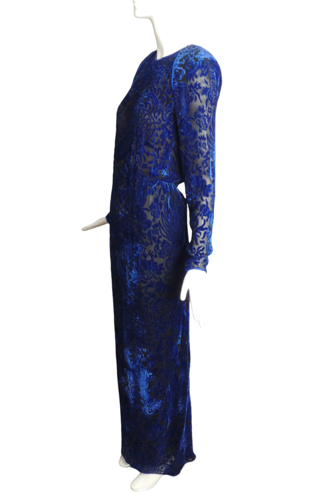 OSCAR DE LA RENTA- 1980s Blue Voided Velvet Gown, Size 4