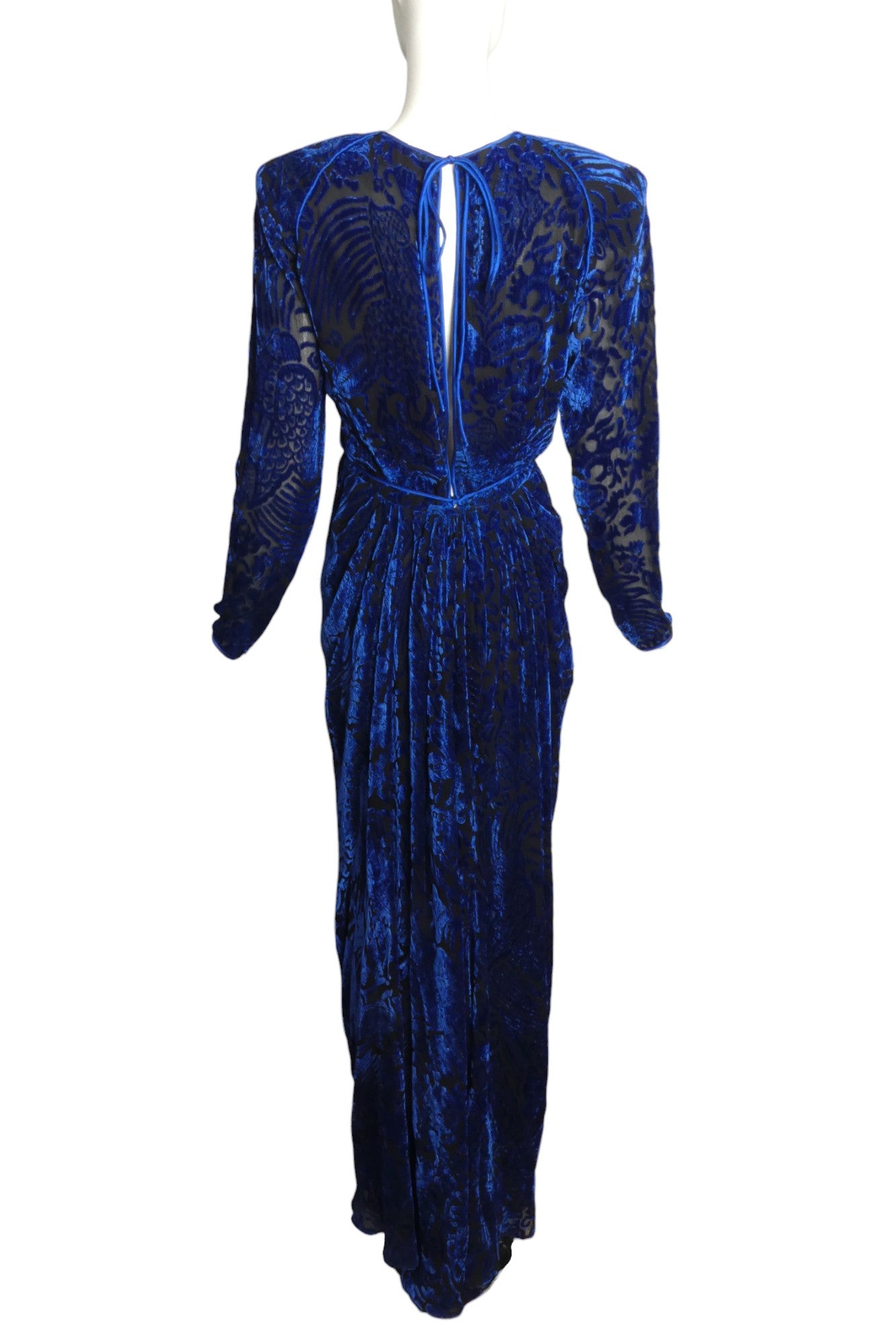 OSCAR DE LA RENTA- 1980s Blue Voided Velvet Gown, Size 4