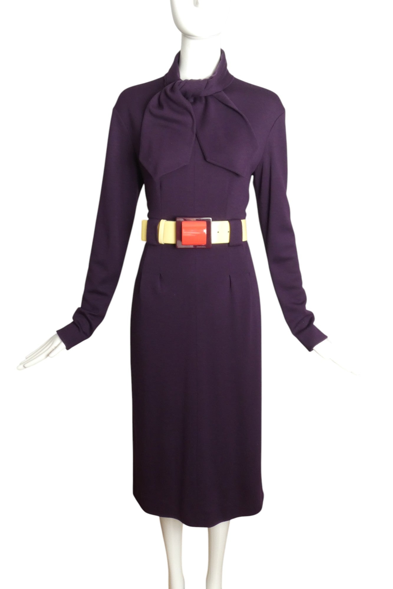 CHANEL- 2007 Purple Wool Dress & Patent Belt, Size 12