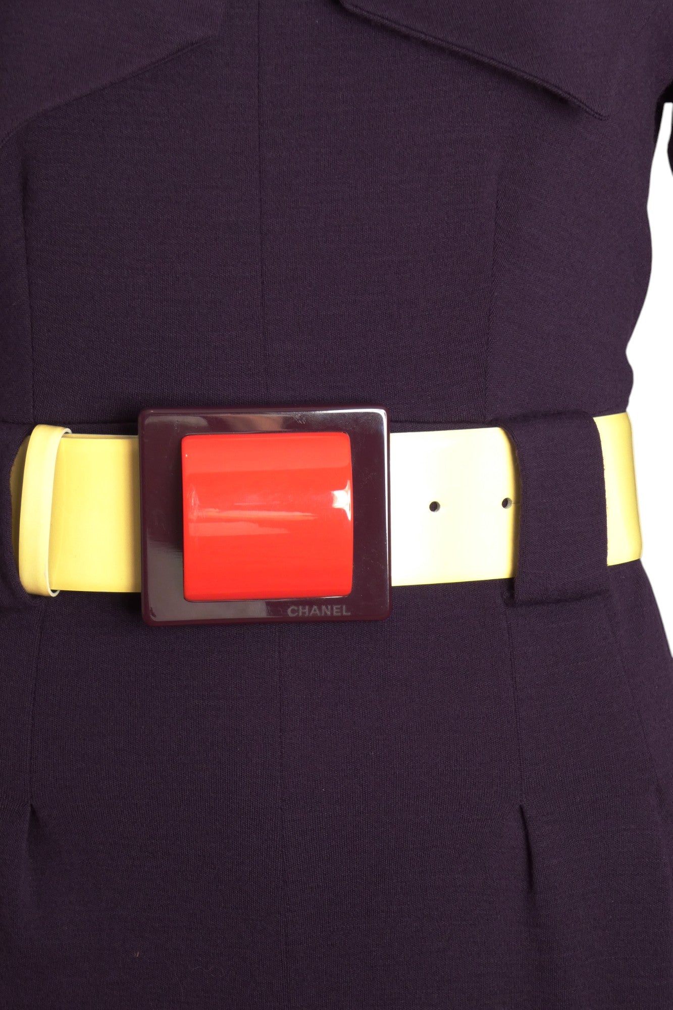 CHANEL- 2007 Purple Wool Dress & Patent Belt, Size 12