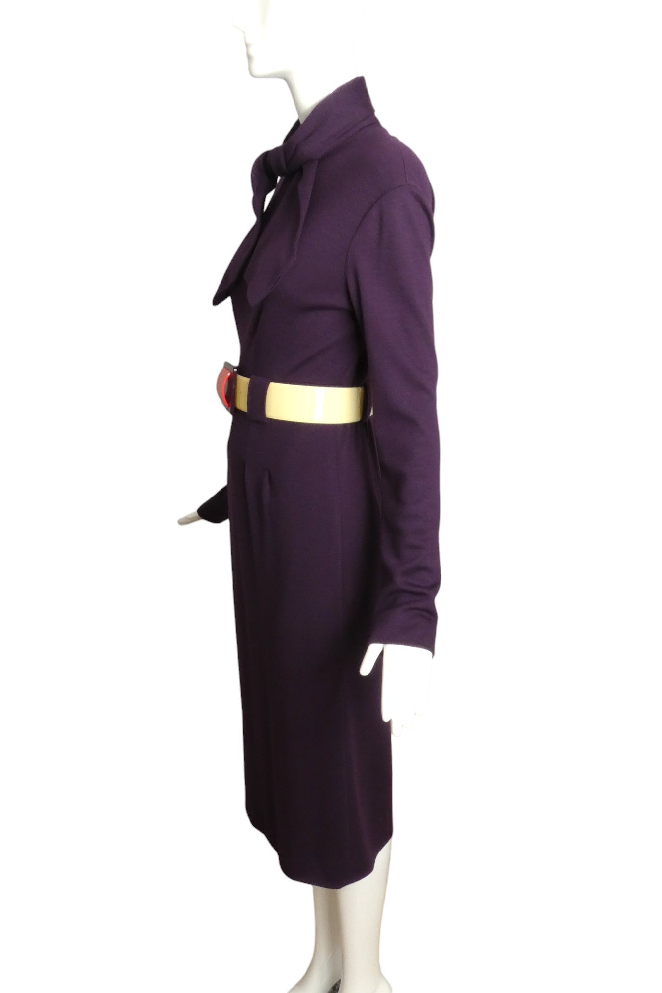 CHANEL- 2007 Purple Wool Dress & Patent Belt, Size 12