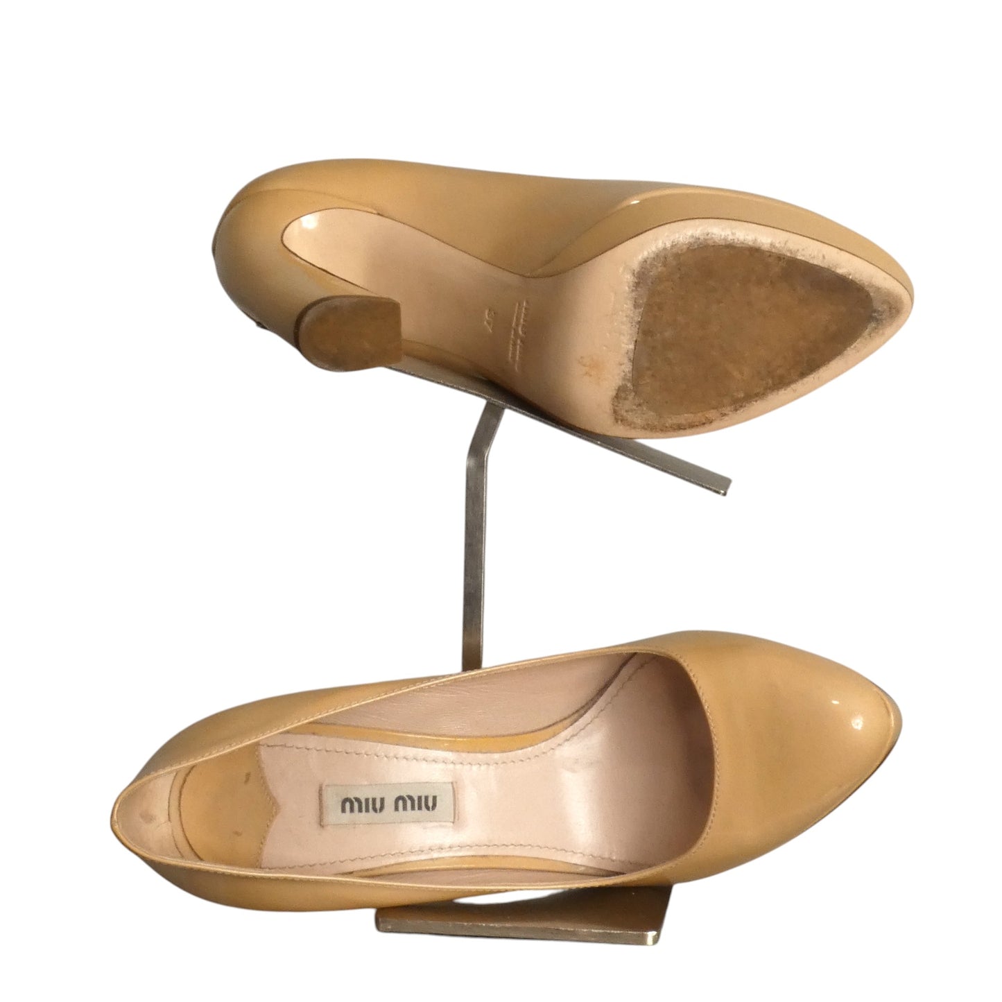 MIU MIU- Beige Patent Platform Pumps, Size 37