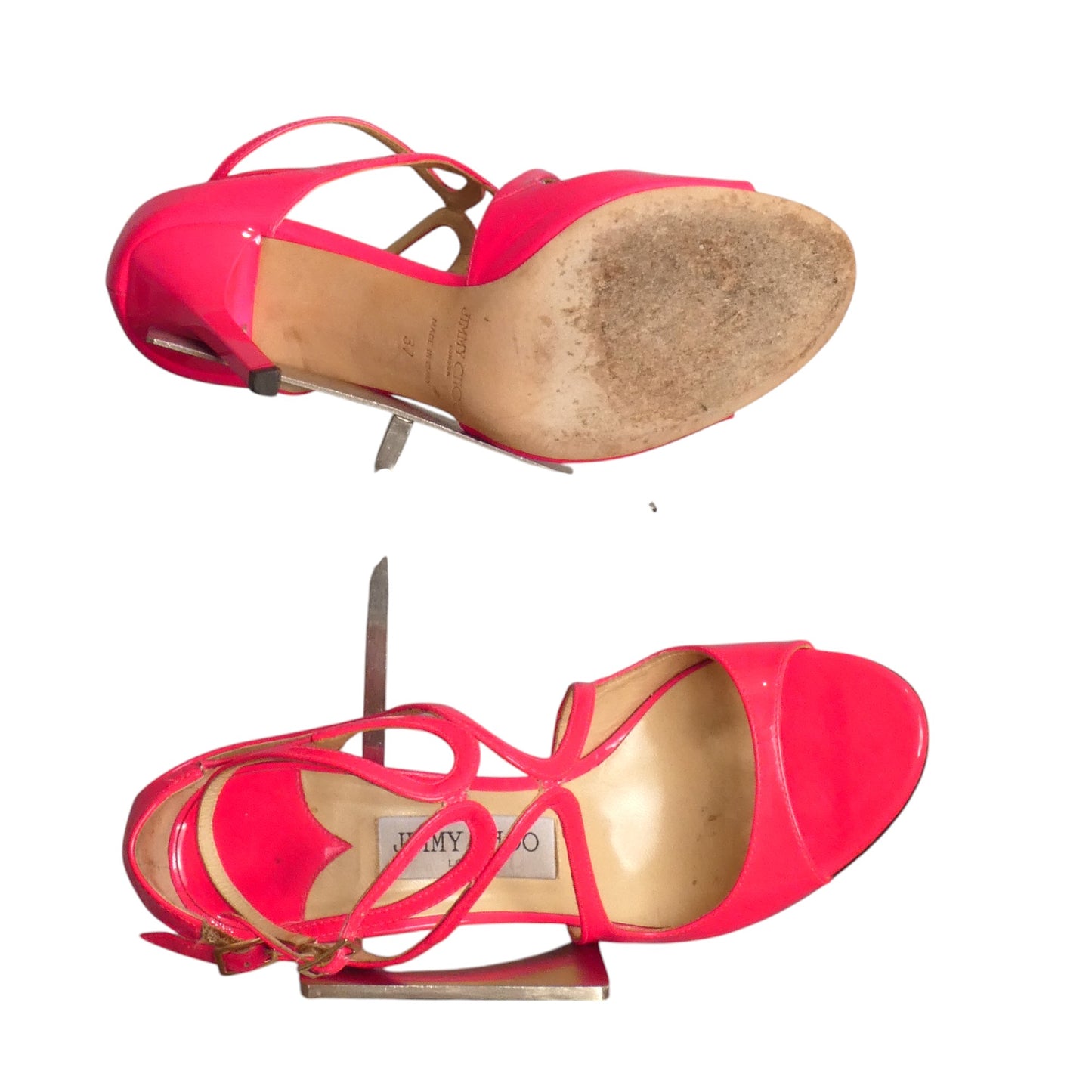 JIMMY CHOO- Pink Patent Sandals, Size 37