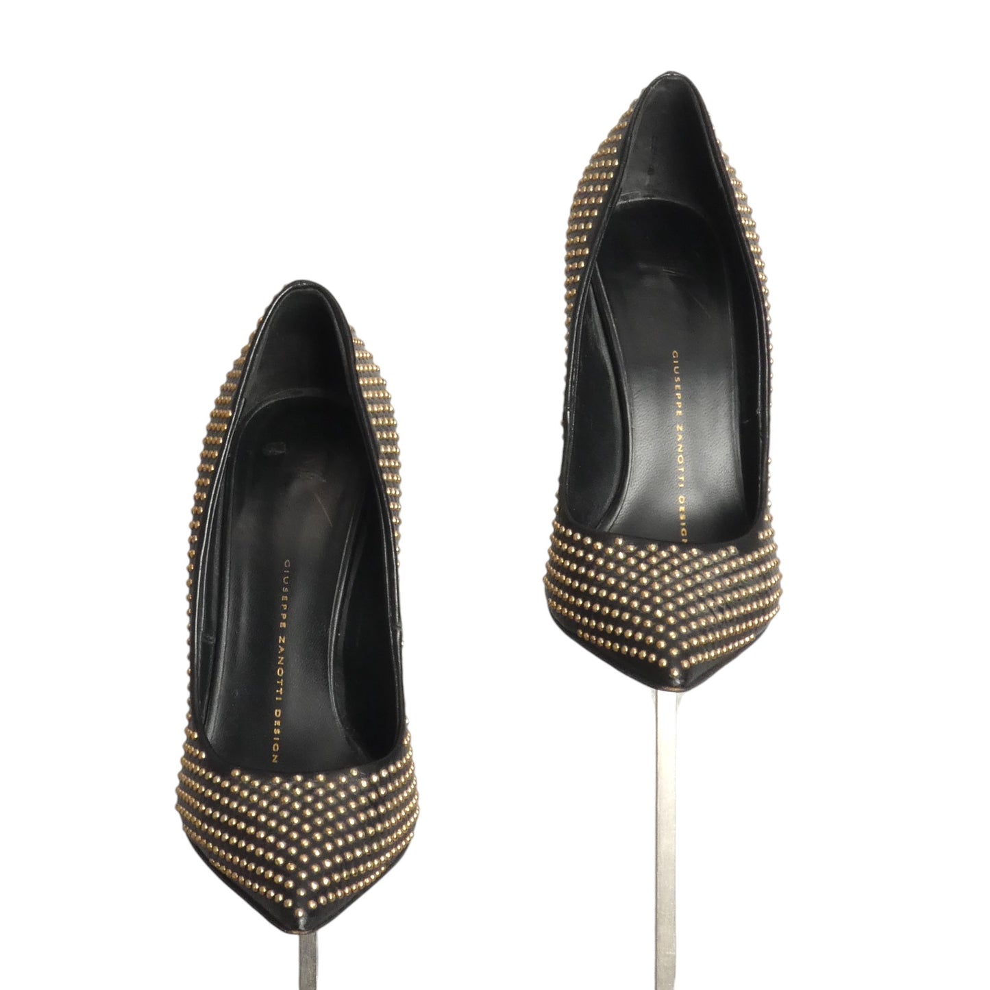 GIUSEPPE ZANOTTI- Black Leather Studddedc Pumps, Size 37