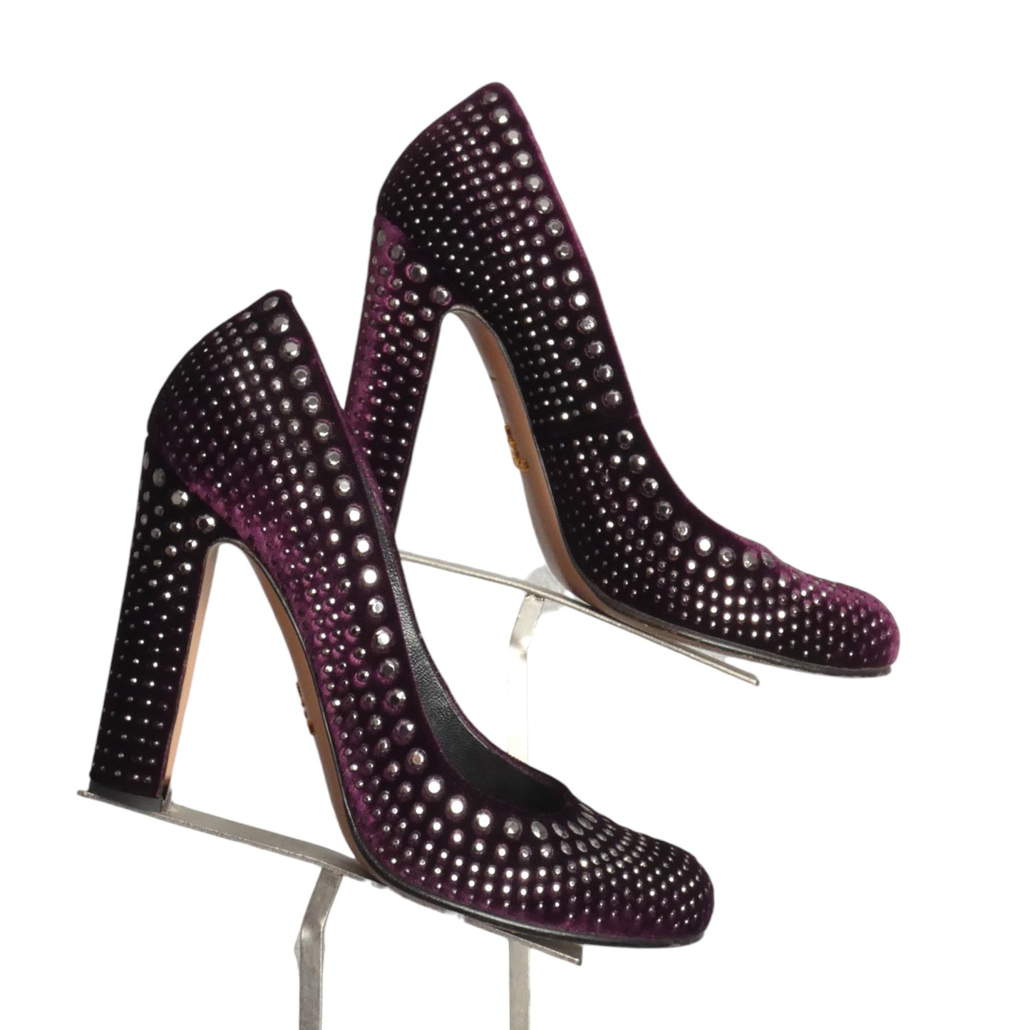 PRADA- Purple Velvet Studded Pumps, Size 36.5
