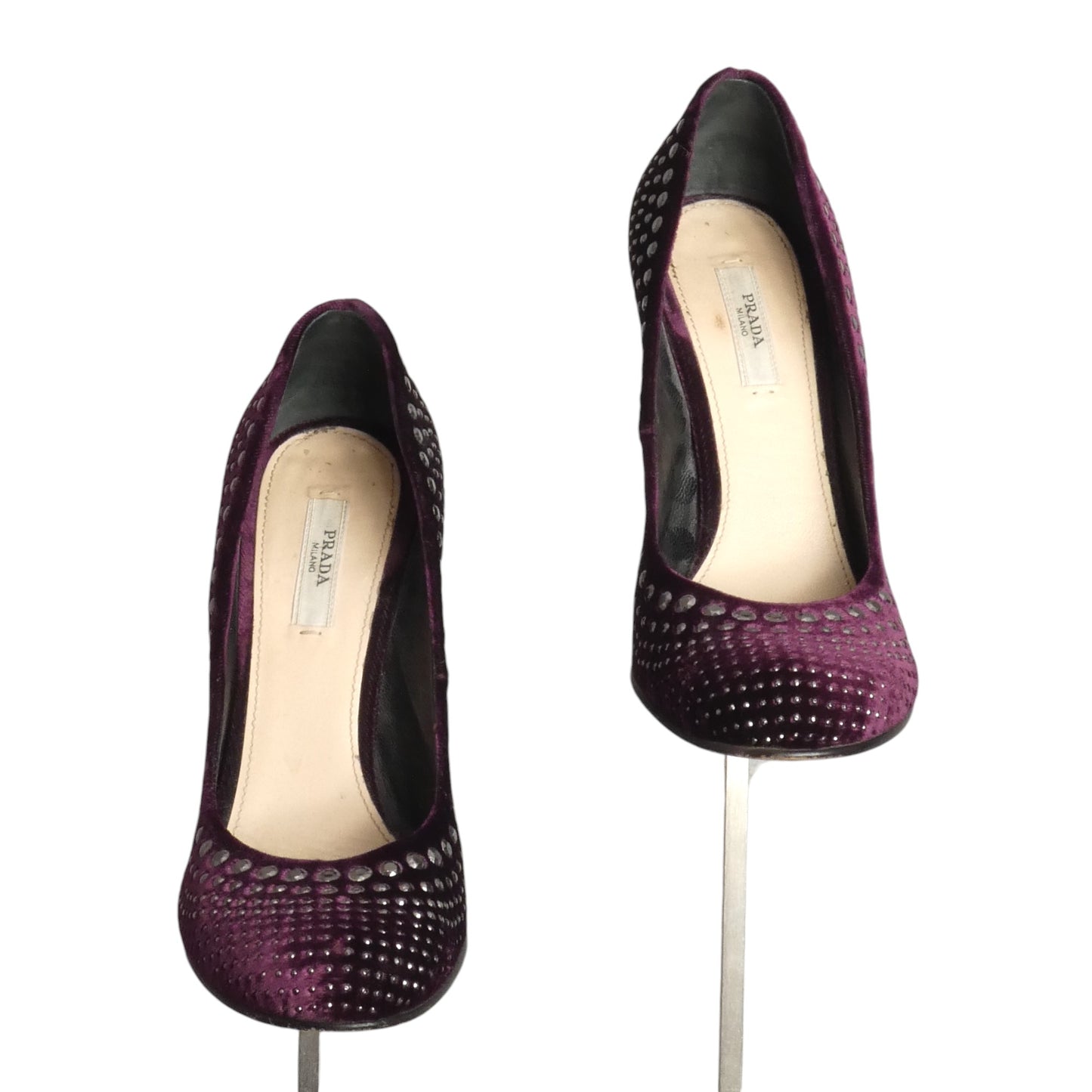 PRADA- Purple Velvet Studded Pumps, Size 36.5
