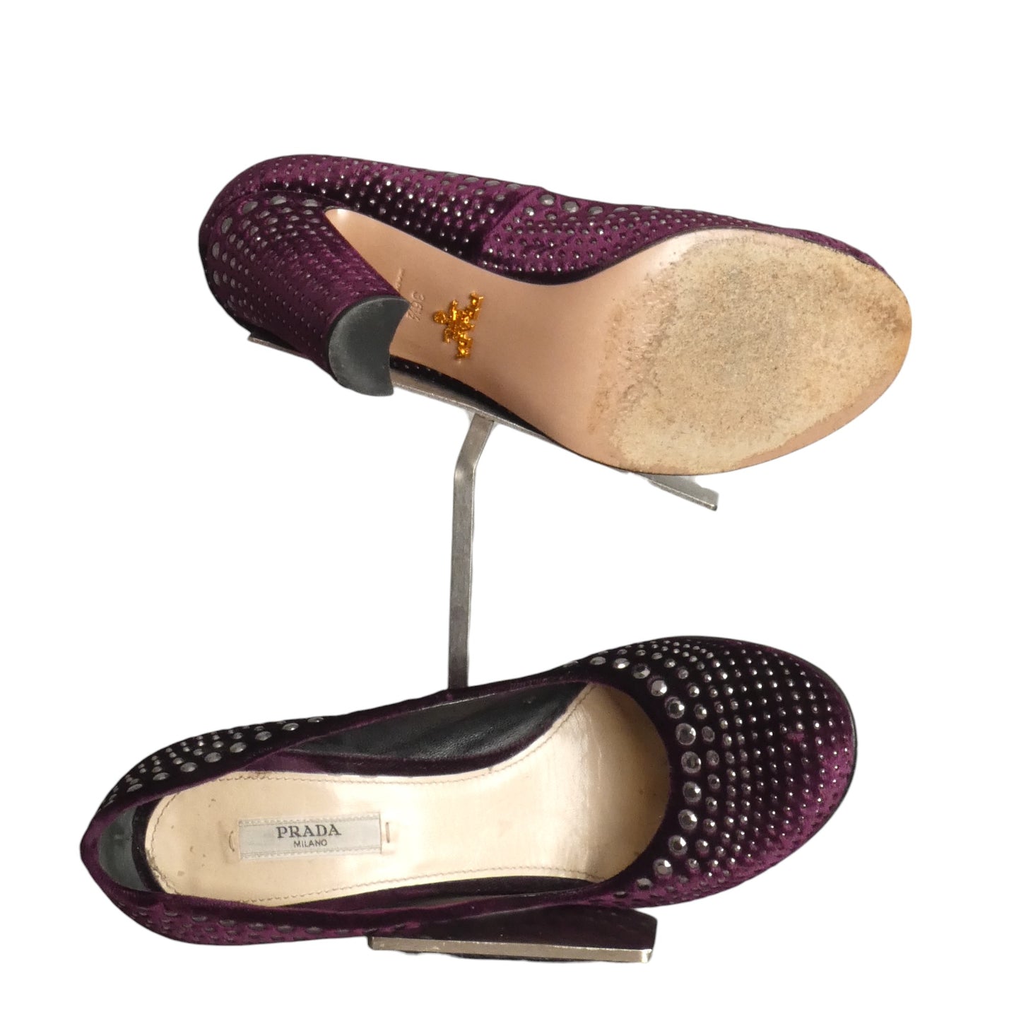 PRADA- Purple Velvet Studded Pumps, Size 36.5