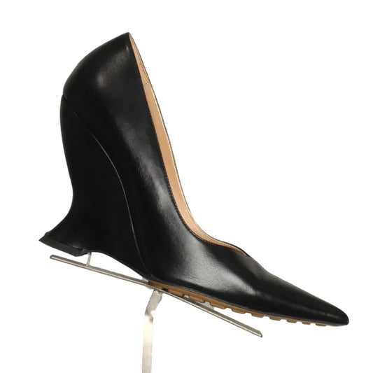 BOTTEGA VENETA- 2018 Black Leather Wedge Pumps, Size 37