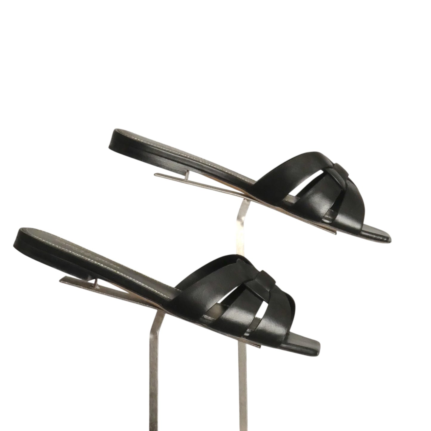 SAINT LAURENT- Black Leather Tribute Sandals, Size 37