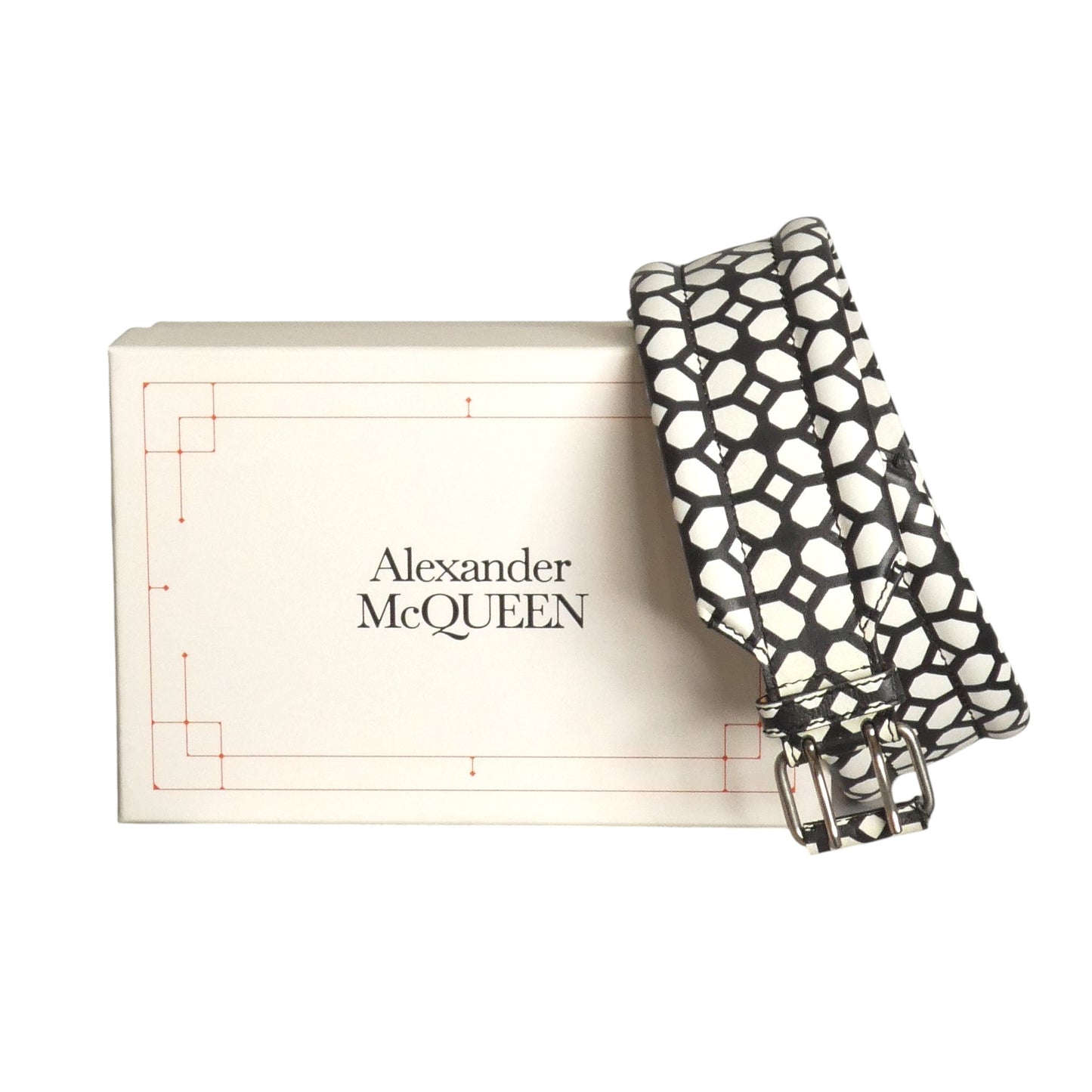 ALEXANDER MCQUEEN- Black & White Printed Leather Belt, Waist 30