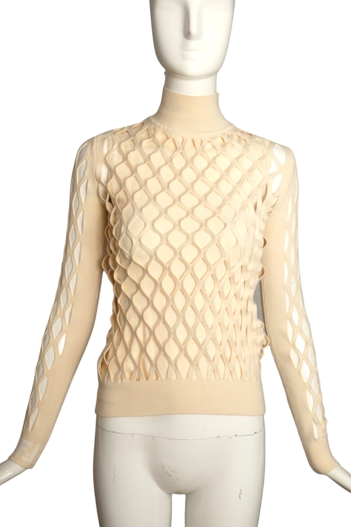 FENDI- 2019 Ivory Mania Cage Knit Sweater, Size 4
