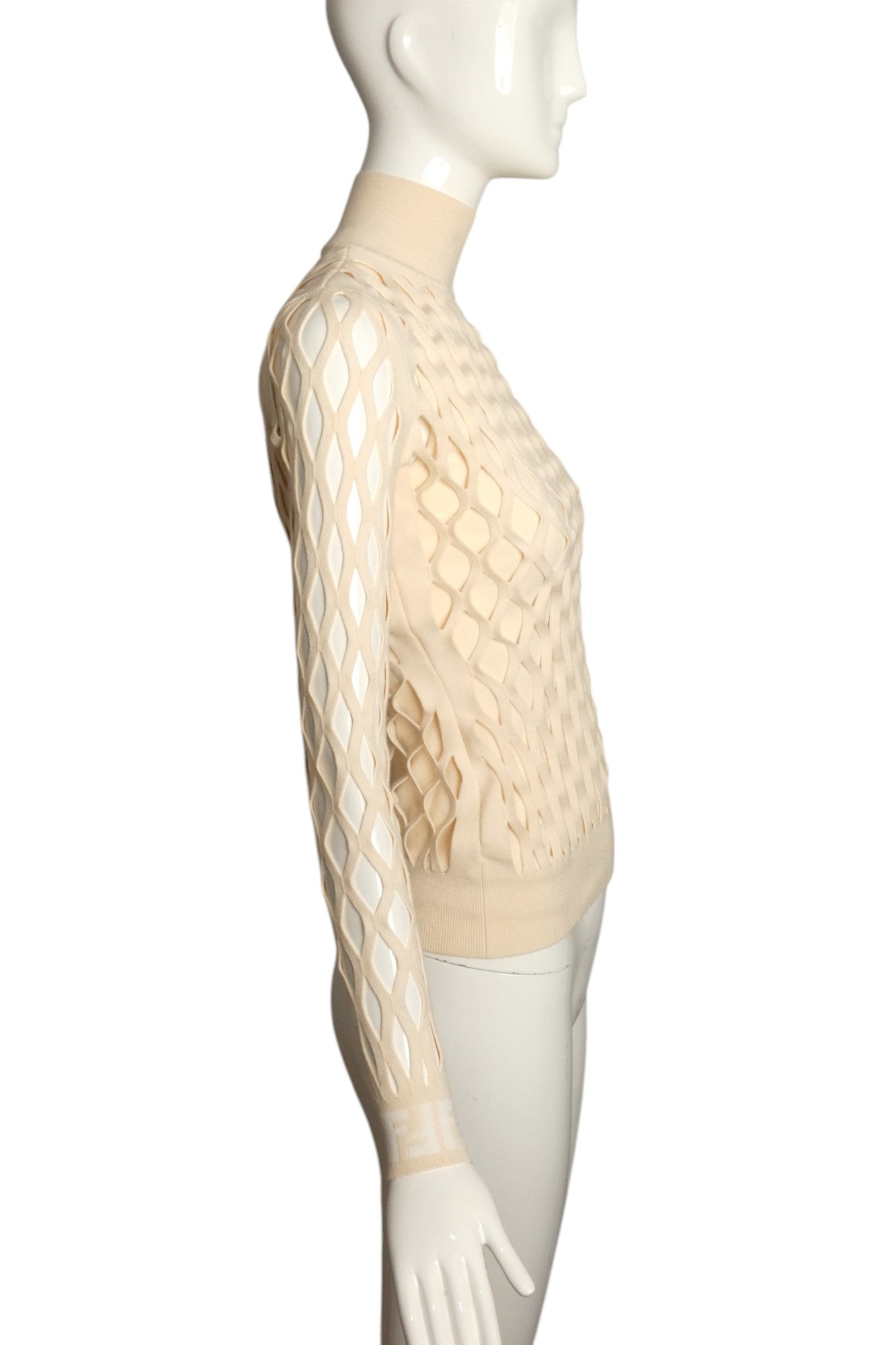 FENDI- 2019 Ivory Mania Cage Knit Sweater, Size 4