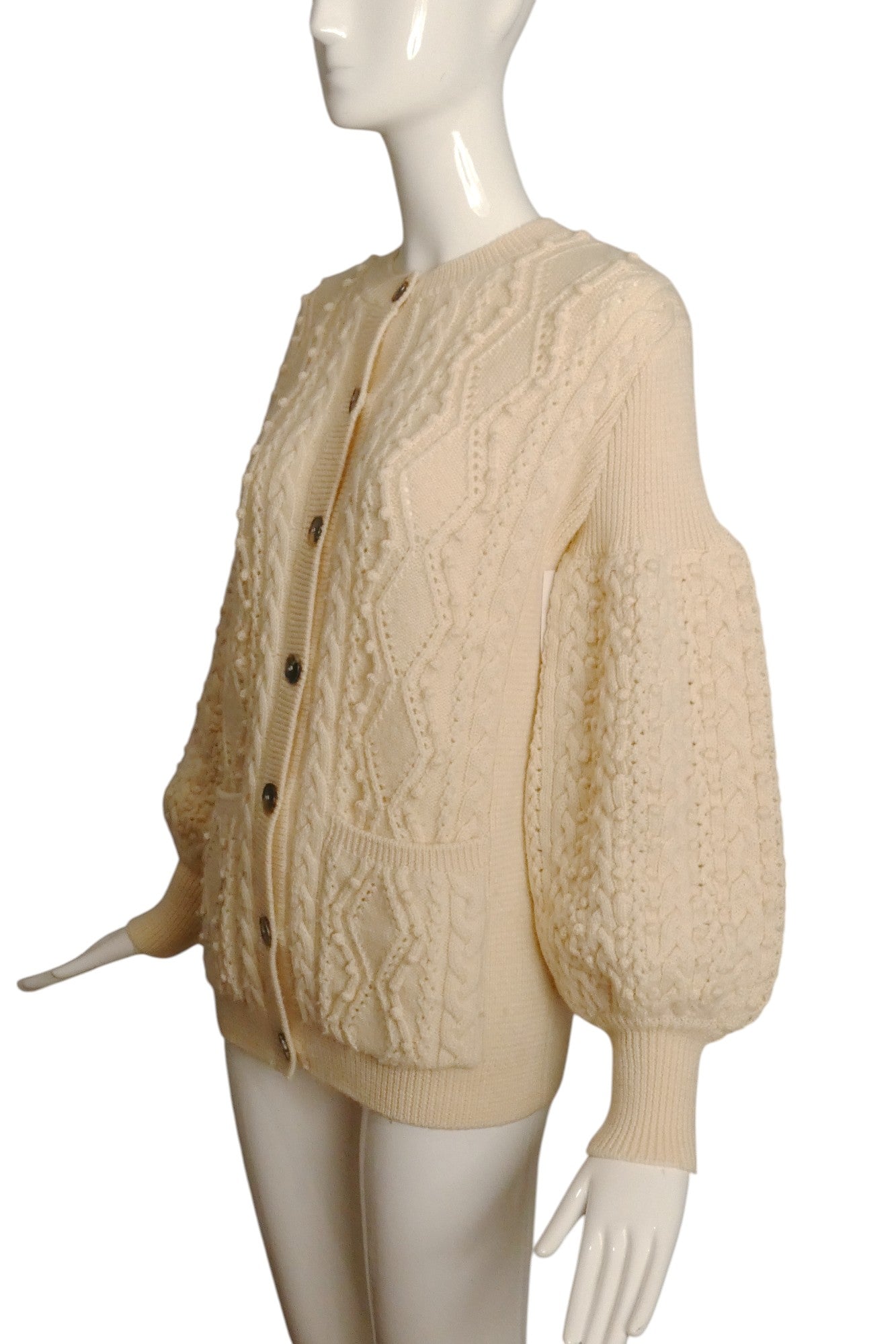 VALENTINO- Ivory Wool Fisherman Sweater, Size Small