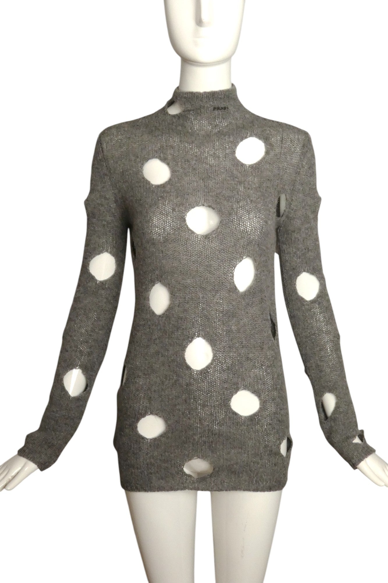 PRADA- 2021 Gray Distressed Sweater, Size 4