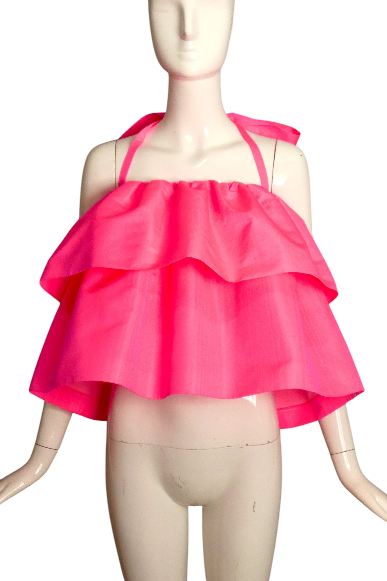 MSGM- 2018 Pink Taffeta Ruffle Top, Size 4