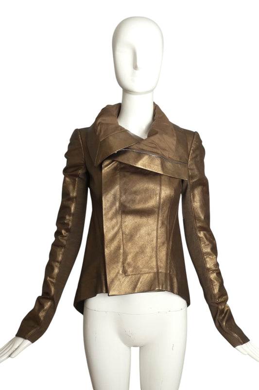 RICK OWENS- Bronze Leather & Knit Jacket, Size 4