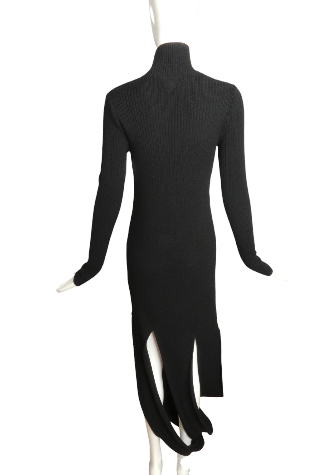 BOTTEGA VENETA- 2021 Black Slash Ribbed Knit Dress, Size Small