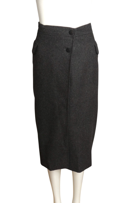 GUCCI- 1980s Grey Wool Wrap Skirt, Size 10